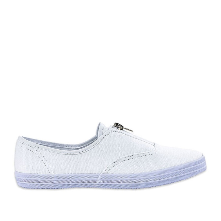 Femme STREET LIFE  | Baskets Tennis En Toile Blanche Avec Fermeture Eclair / Zip Street Life